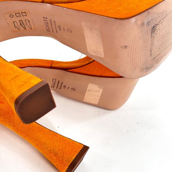 Schutz Haila Vinyl Suede Platform Sandals 10 Yellow Bright Sun Heels Womens - Picture 8 of 8